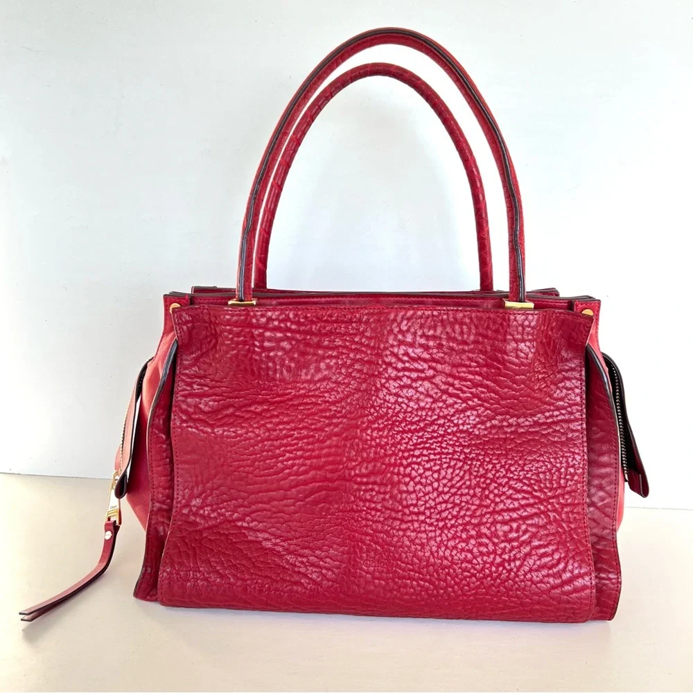 CHLOE Dree Red Structured Pebbled Leather Gold Hardware Shoulder Tote Satchel